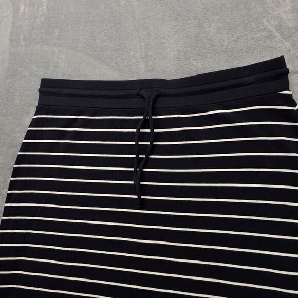 Talbots Sz M Skirt Navy White Stretch Knit Drawstring Slits Pull On Cotton Blend - Picture 3 of 10